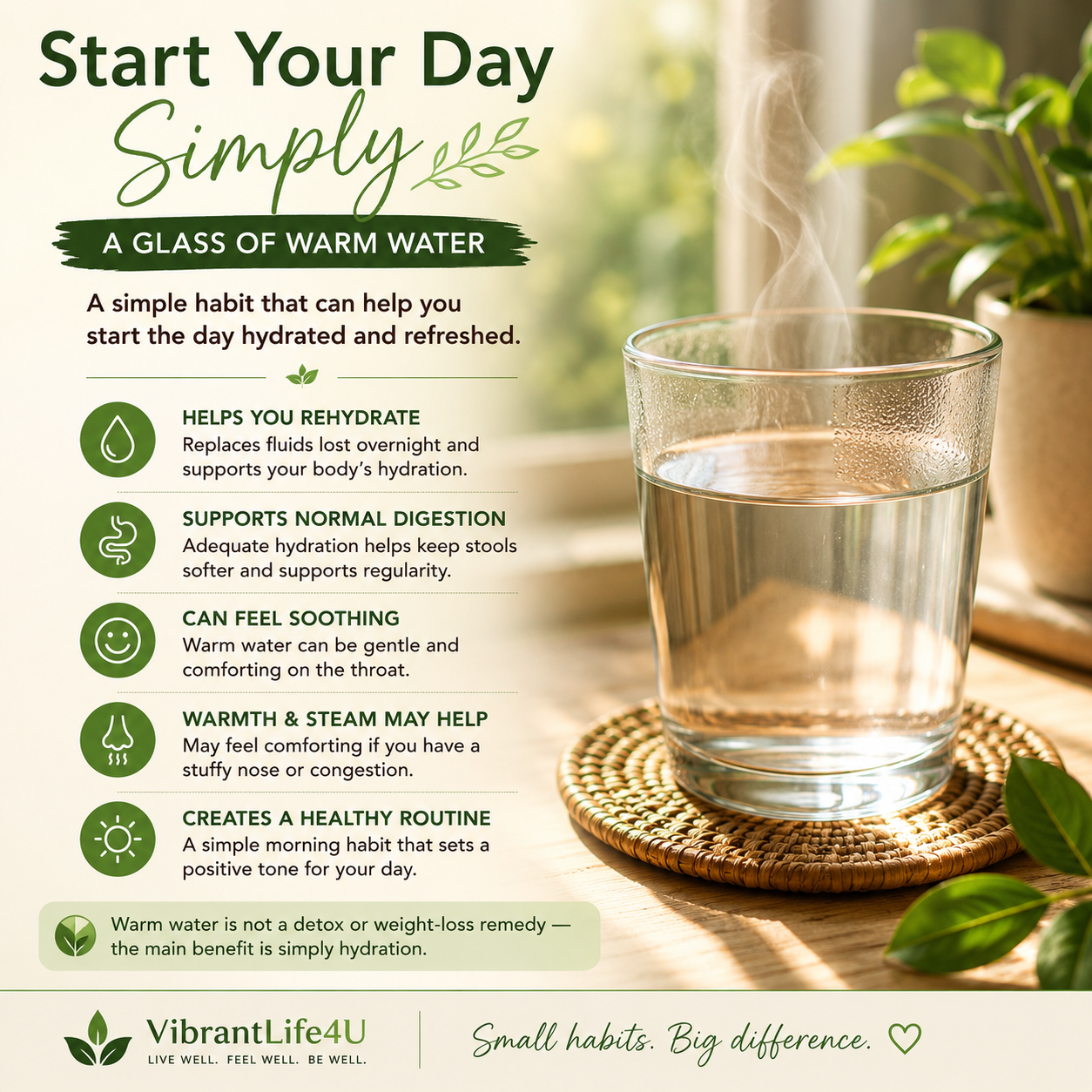 A glass of warm water with simple morning hydration benefits